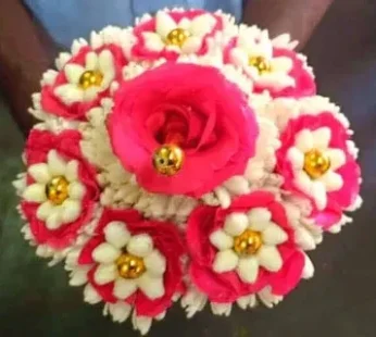 Lilly Sampangi Bouquet with Jasmine Pink Rose and Gold Design