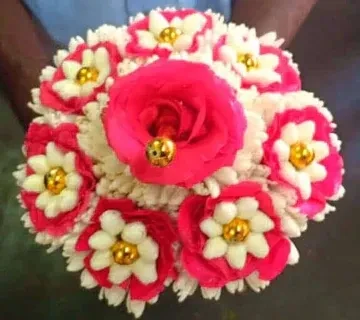 Lilly Sampangi Bouquet with Jasmine Pink Rose and Gold Design